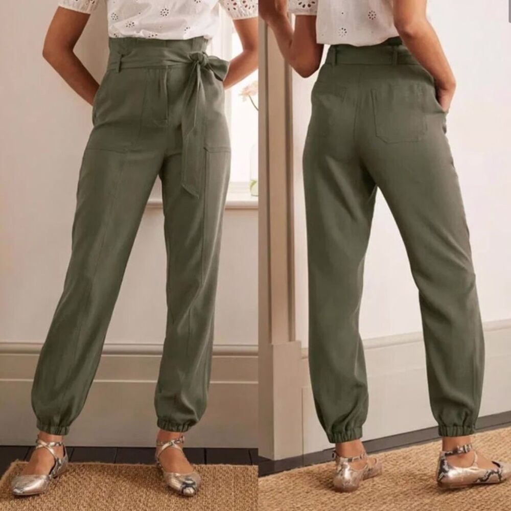 Boden Womens Size 14P Olive Green Lyocell Paperbag Utility Jogger Pants